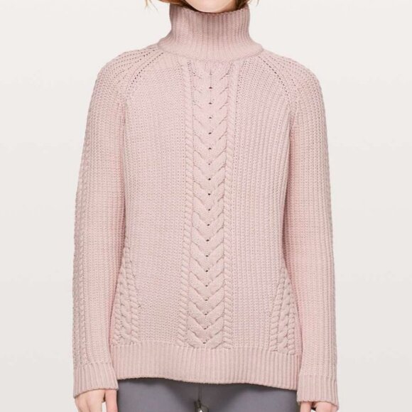 Lululemon Bring the Cozy Pink Chunky Cable Knit Sweater High Neck Boho Size 6 - Picture 10 of 10